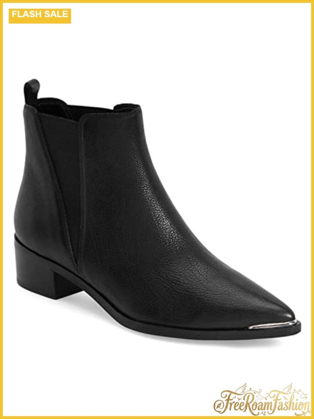 Womens Chelsea Boots Faux Leather Pointed Toe Chunky Stacked Low Heel Slip On